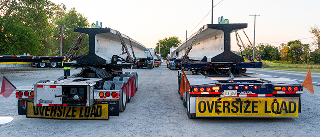 Buchanan Hauling Heavy Haul Division transports girders for a highway project in Detroit. Buchanan Hauling Heavy Haul Division transports girders for a highway project in Detroit.