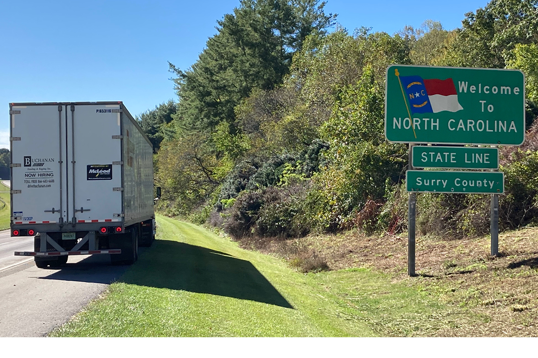 One of the Buchanan trucks delivering aid to North Carolina after Helene