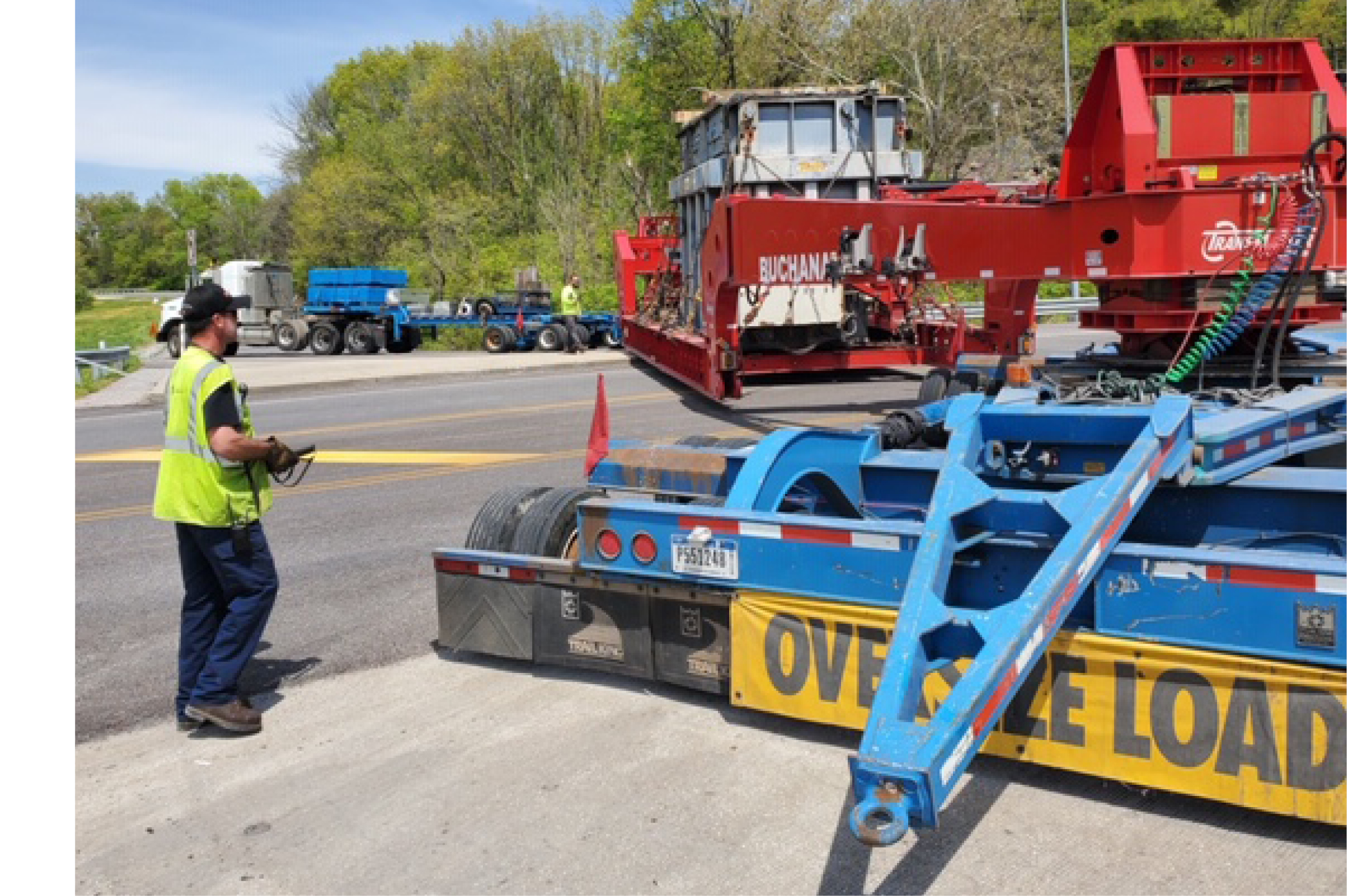 Buchanan Tiller drives the rear section of our heavy haul trailer around hard corners